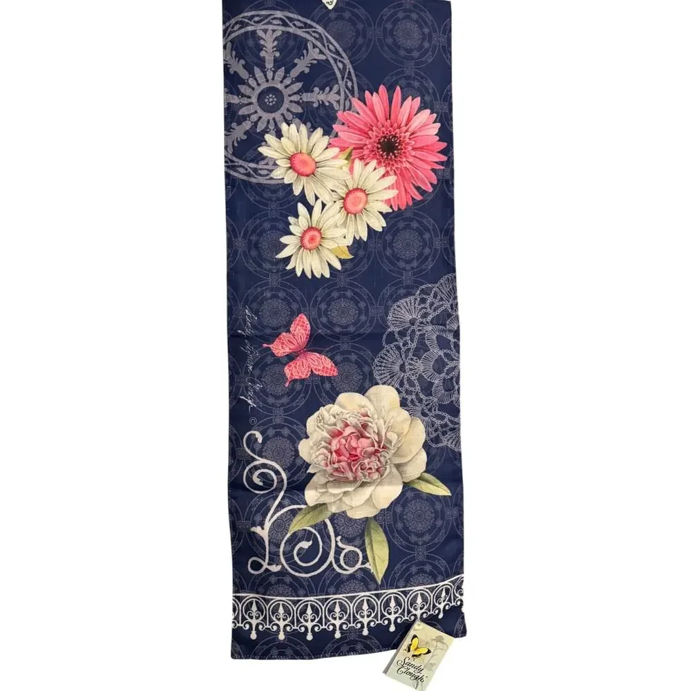 Sandy Clough Home Table Runner Lined Spring Decor Peonies Made in USA 72